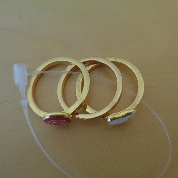 Coach Heart Signature C Band Stacked Rings 3-PC Set Gold Pink White Size… - Picture 2 of 5